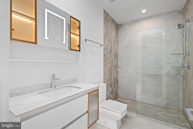 3554 Military Rd, Arlington, VA 22207 - bathroom featuring a marble finish shower, toilet, vanity, and recessed lighting