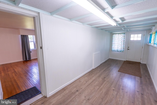 334 Windsor St, Wyomissing, PA 19610 - entryway with light wood-style flooring, baseboards, coffered ceiling, and beamed ceiling