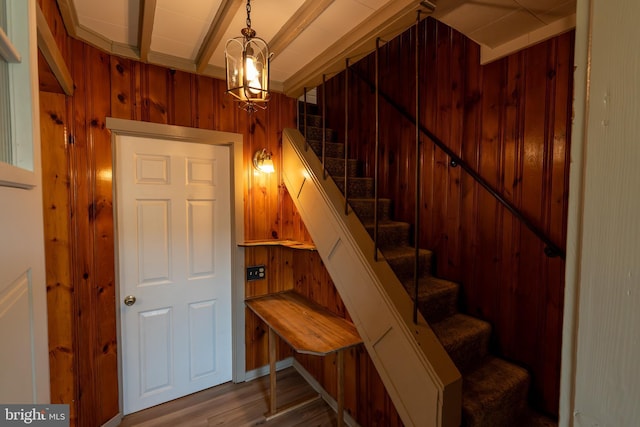 334 Windsor St, Wyomissing, PA 19610 - staircase with wood finished floors and wooden walls