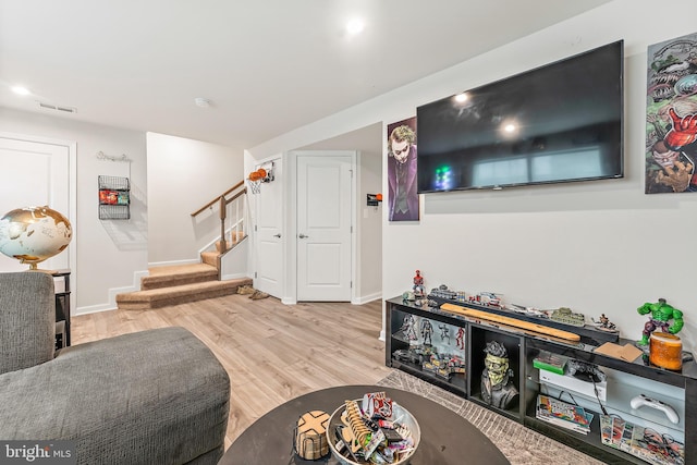 2314 Emerson Ln, Fredericksburg, VA 22401 - living room featuring stairway, wood finished floors, baseboards, and recessed lighting