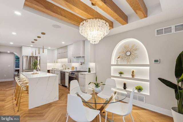728 S Warnock St, Philadelphia, PA 19147 - dining room with baseboards, a chandelier, and recessed lighting