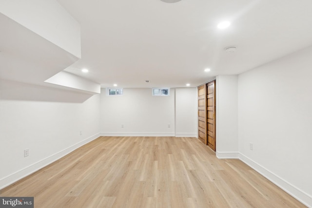 728 S Warnock St, Philadelphia, PA 19147 - below grade area with recessed lighting, light wood-style floors, and baseboards