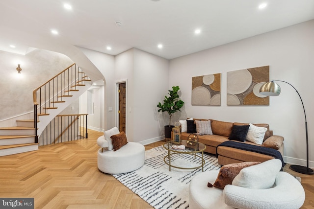 728 S Warnock St, Philadelphia, PA 19147 - living room with baseboards, stairway, and recessed lighting