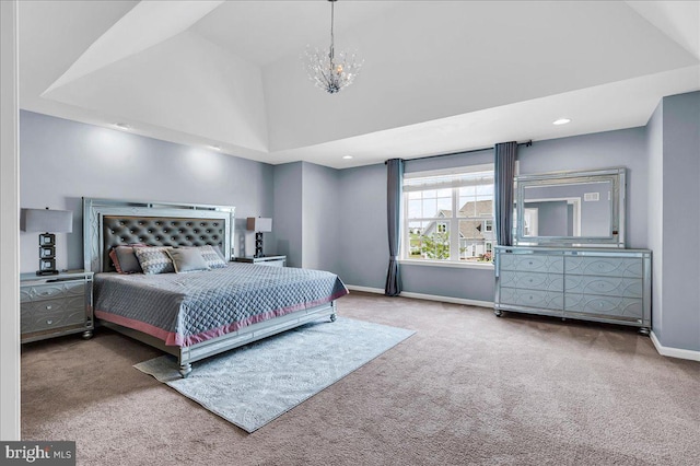 308 Galloway St, Middletown, DE 19709 - carpeted bedroom featuring baseboards, a chandelier, lofted ceiling, and recessed lighting