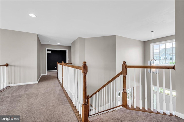 308 Galloway St, Middletown, DE 19709 - hallway featuring an upstairs landing, carpet flooring, baseboards, and recessed lighting