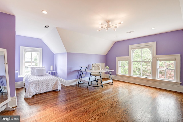 1303 Officers Row, Delaware City, DE 19706 - bedroom featuring wood finished floors, baseboards, lofted ceiling, and recessed lighting