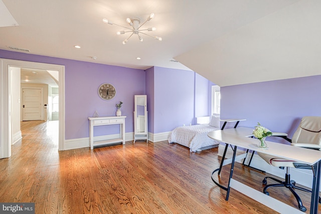 1303 Officers Row, Delaware City, DE 19706 - bedroom with light wood-style floors, baseboards, recessed lighting, and a chandelier