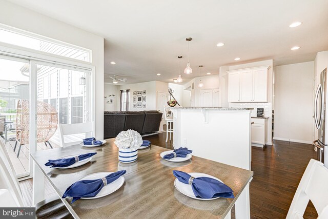 1303 Officers Row, Delaware City, DE 19706 - dining area featuring plenty of natural light, dark wood-style flooring, recessed lighting, and baseboards