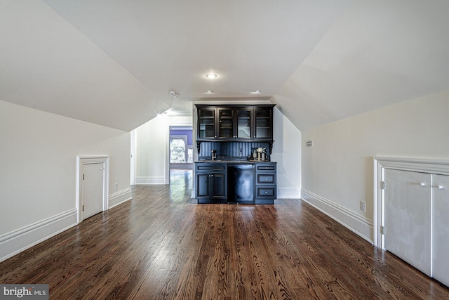 1303 Officers Row, Delaware City, DE 19706 - bonus room featuring vaulted ceiling, dark wood-type flooring, and baseboards