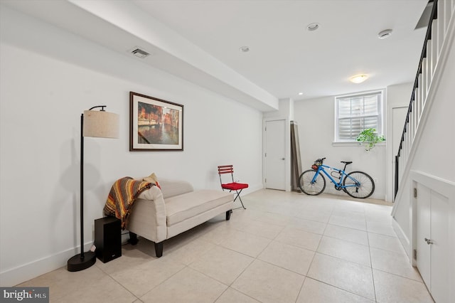 1113 Fitzwater St Unit A, Philadelphia, PA 19147 - sitting room with light tile patterned floors, stairs, baseboards, and recessed lighting