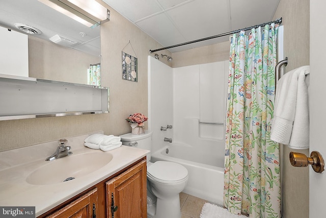 10002 Coastal Hwy Unit 611, Ocean City, MD 21842 - bathroom with shower / bath combo with shower curtain, tile patterned floors, toilet, and vanity