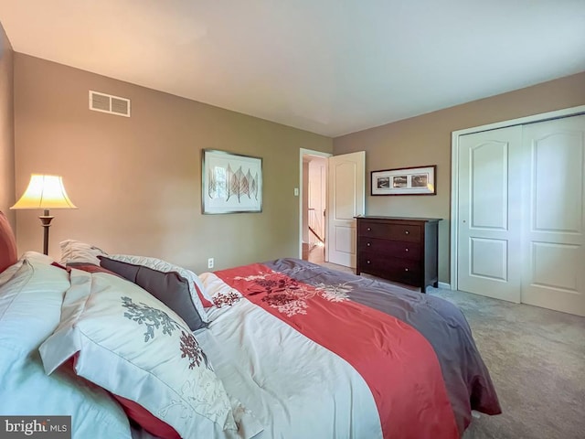 carpeted bedroom featuring a closet