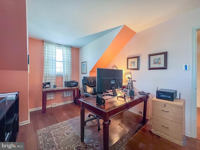 office with wood finished floors and baseboards