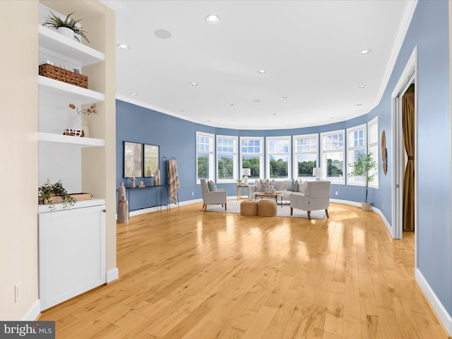 7839 Denton Ave, Baltimore, MD 21219 - living area featuring recessed lighting, crown molding, baseboards, and light wood-style flooring