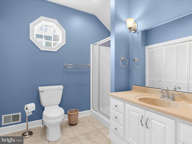 7839 Denton Ave, Baltimore, MD 21219 - bathroom with a shower stall, toilet, vanity, and tile patterned flooring
