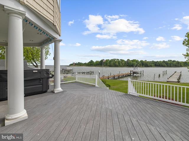 7839 Denton Ave, Baltimore, MD 21219 - deck featuring a water view, a dock, and boat lift