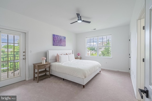 4415 Weatherington Ln Unit 401, Fairfax, VA 22030 - carpeted bedroom with access to exterior, baseboards, and a ceiling fan
