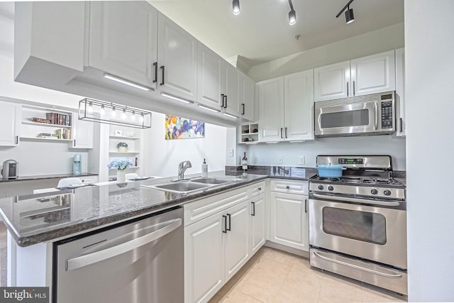 4415 Weatherington Ln Unit 401, Fairfax, VA 22030 - kitchen featuring stainless steel appliances, open shelves, a sink, and light tile patterned floors
