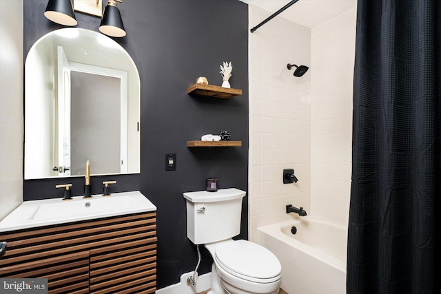 203 Coville Dr, Browns Mills, NJ 08015 - bathroom featuring toilet, shower / tub combo, vanity, and baseboards