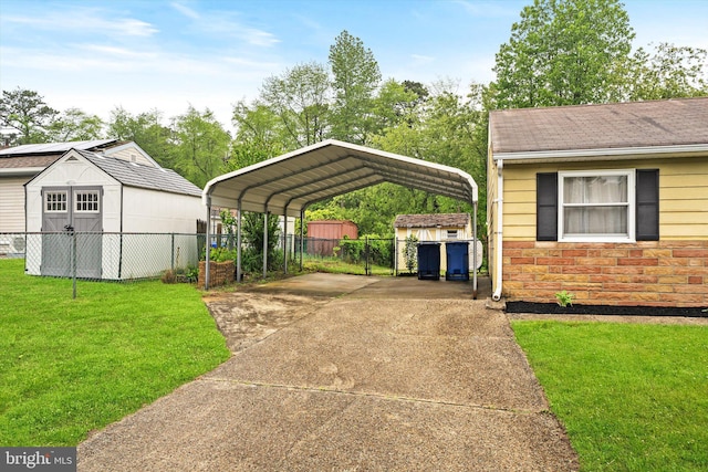 203 Coville Dr, Browns Mills, NJ 08015 - view of parking with a detached carport, driveway, and a storage shed