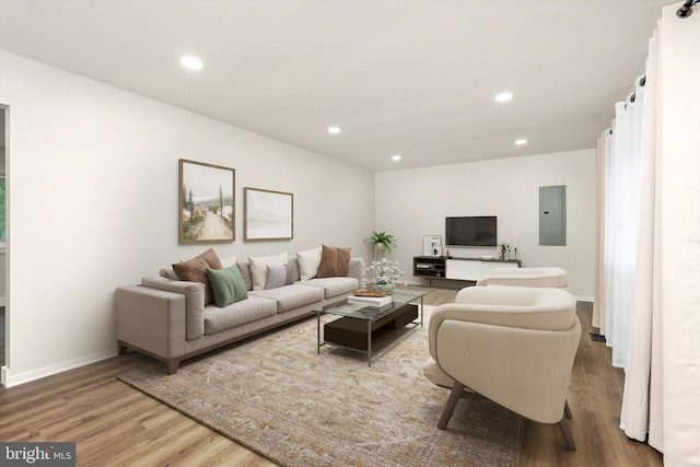 203 Coville Dr, Browns Mills, NJ 08015 - living area with wood finished floors, electric panel, recessed lighting, and baseboards