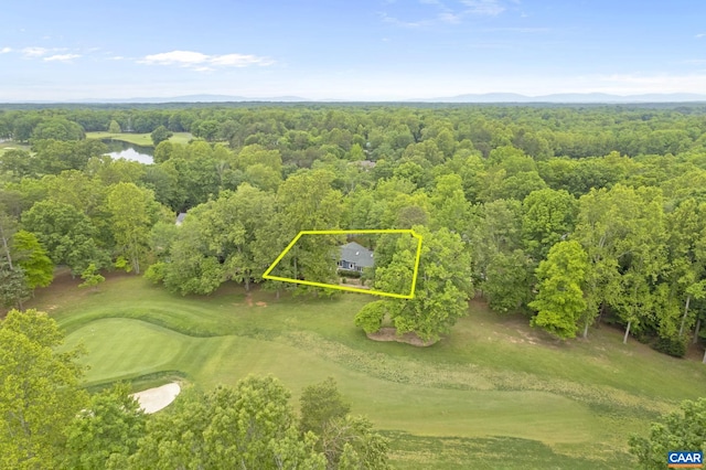 7 Spoon Ter, Palmyra, VA 22963 - aerial view of property and surrounding area featuring property boundaries highlighted, a golf club, a forest, and a water and mountain view
