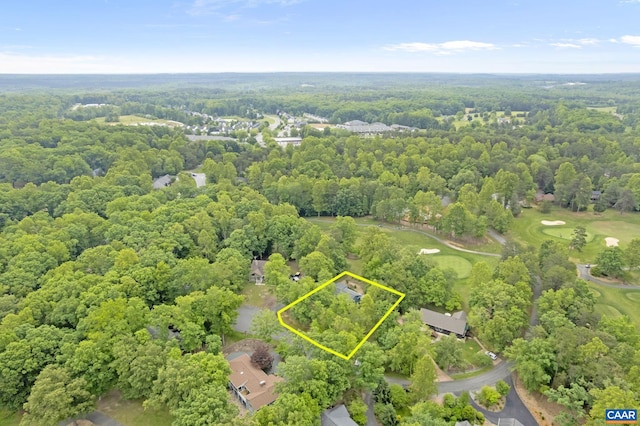 7 Spoon Ter, Palmyra, VA 22963 - aerial overview of property's location featuring property parcel outlined, a local golf course, and a heavily wooded area