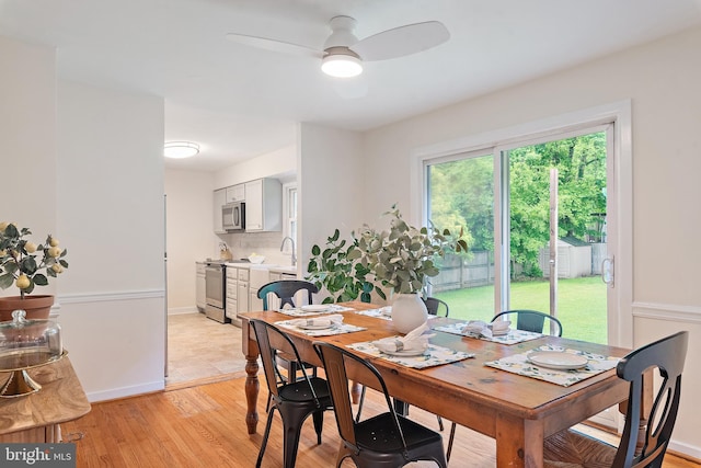 1808 Bay Ridge Ave, Annapolis, MD 21403 - dining area with a ceiling fan, light wood-style flooring, and baseboards