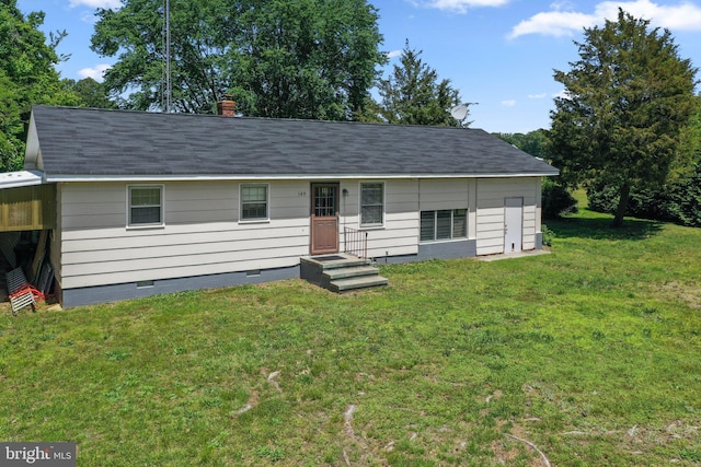 145 Harding Ln, Lottsburg, VA 22511 - single story home featuring crawl space, a front yard, a chimney, and roof with shingles