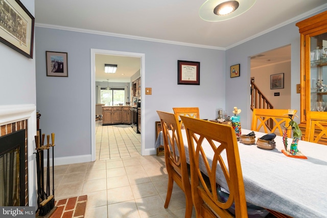 1644 Spring Mill Ct, Yardley, PA 19067 - dining area with ornamental molding, stairway, light tile patterned floors, and baseboards