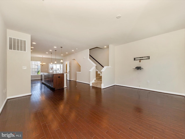 6207 Margarita Way, Frederick, MD 21703 - unfurnished living room featuring stairway, dark wood-type flooring, baseboards, and recessed lighting