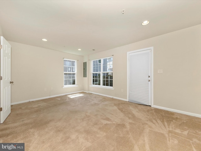 6207 Margarita Way, Frederick, MD 21703 - spare room featuring light carpet, baseboards, recessed lighting, and electric panel