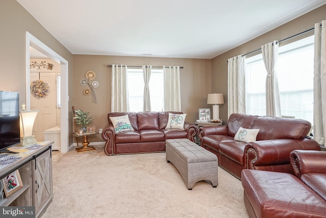 2501 Lexington Mews, Woolwich Twp, NJ 08085 - living room featuring light carpet, plenty of natural light, and baseboards