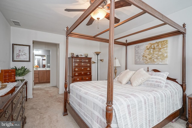 2501 Lexington Mews, Woolwich Twp, NJ 08085 - bedroom featuring light colored carpet, ceiling fan, and connected bathroom