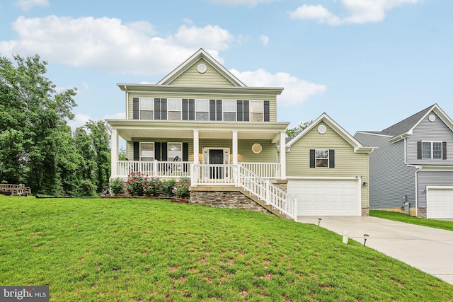 4202 Louisa Ave, Nottingham, MD 21236 - view of front facade with driveway, a porch, a garage, and a front yard