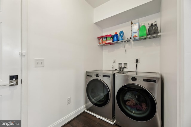 4202 Louisa Ave, Nottingham, MD 21236 - laundry room with separate washer and dryer, dark wood-type flooring, and baseboards