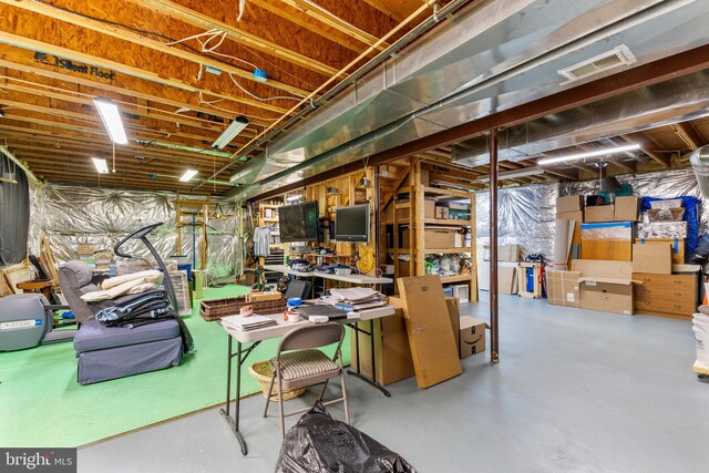 view of unfinished basement