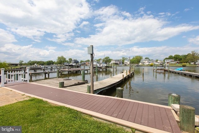 dock area featuring a water view