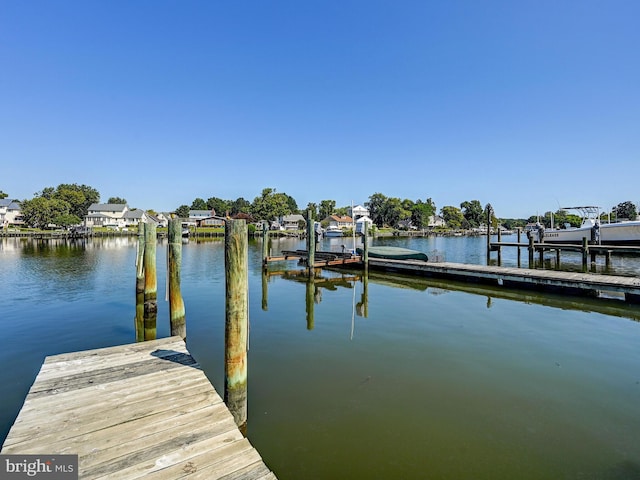 dock area with a water view