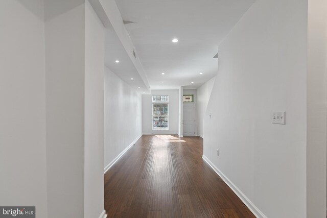 2514 Ashland Ave, Baltimore, MD 21205 - hall with dark wood-type flooring, recessed lighting, and baseboards