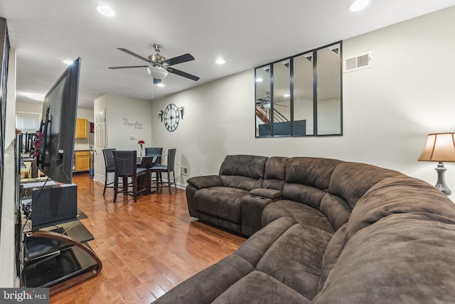 2458 N Natrona St, Philadelphia, PA 19132 - living area featuring ceiling fan, wood finished floors, and recessed lighting