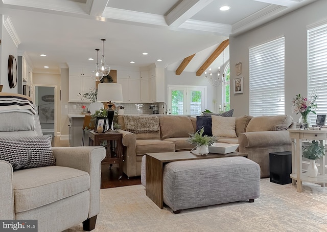11372 Wollaston, Swan Point, MD 20645 - living area with beam ceiling, recessed lighting, and crown molding