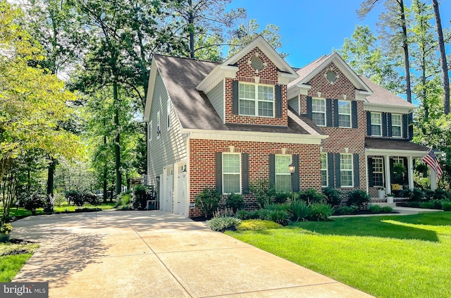 11372 Wollaston, Swan Point, MD 20645 - view of front of property featuring a front yard, concrete driveway, brick siding, and roof with shingles