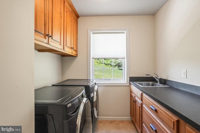 304 Iron Valley Dr, Lebanon, PA 17042 - laundry room with washer and dryer, cabinet space, baseboards, and light tile patterned floors