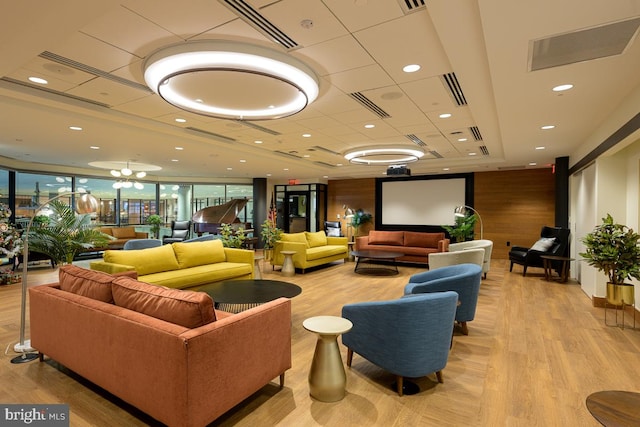 common area featuring a wall of windows and recessed lighting