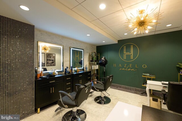 office space with recessed lighting and baseboards