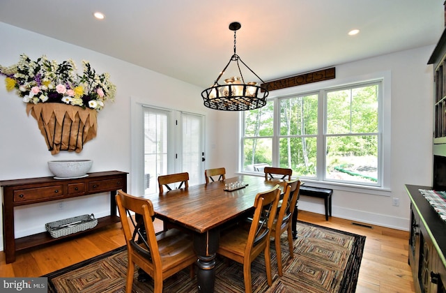 130 Schultz Rd, Sellersville, PA 18960 - dining room with light wood-style floors, recessed lighting, baseboards, and a chandelier