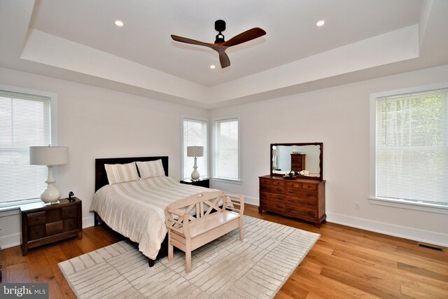 130 Schultz Rd, Sellersville, PA 18960 - bedroom featuring a raised ceiling, light wood-type flooring, baseboards, recessed lighting, and a ceiling fan