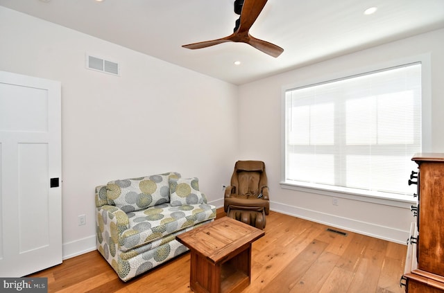130 Schultz Rd, Sellersville, PA 18960 - living area with light wood-style floors, a ceiling fan, recessed lighting, and baseboards