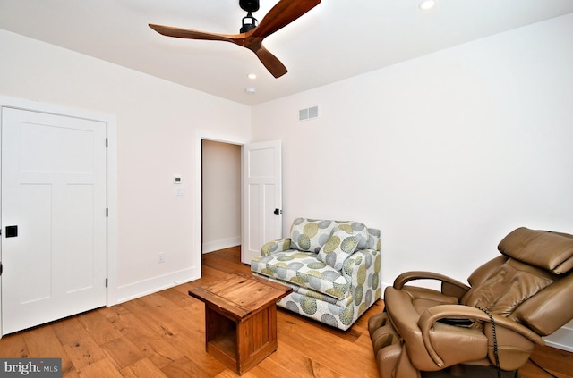 130 Schultz Rd, Sellersville, PA 18960 - sitting room featuring light wood-style flooring, a ceiling fan, baseboards, and recessed lighting